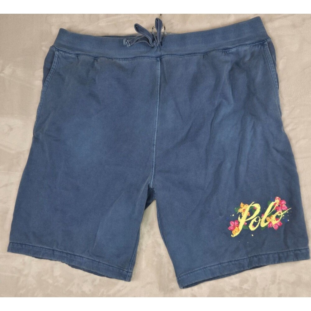Polo Ralph Lauren Hawaiian Floral Logo Fleece Shorts Vintage Blue Men’s Size XXL